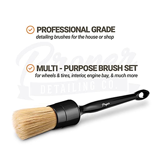 PROPER DETAILING CO. Car Detailing Brush Set, 3 Pack Natural Boars Hair