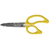 Klein Tools 26001 Electrician Scissors, Made in USA, 6.75-Inch All-Purpose Heavy-Duty Snips, Cable Cutting Notch, Serrated Blades, Deburr Notch, Wire Stripper