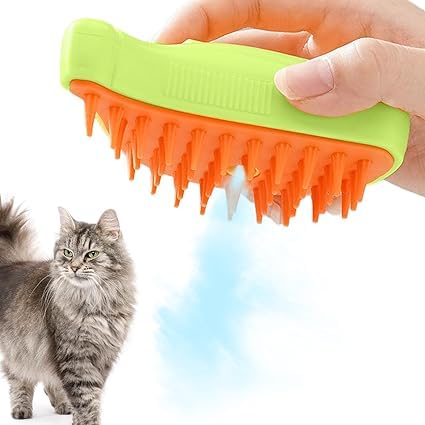 Steam Cat Brush, 3-in-1 Steam Brush for Cats, Long/Short Haired Dog Brush with USB Charger, with Water Tank, Brush for Cats with Short and Long Hair, Ideal for Massageing, Care (green)