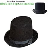 Steampunk Top Hat-Black Felt Top Hat, Costume Dress Up Party Hat for Halloween and Cosplay for Adults and Big Kids (Black Top Hat)