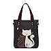YZSKY Women Canvas Handbag Cartoon Cat Big Tote Bag (Black)