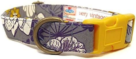 Bohemian Rhapsody - Smokey Gray Purple Yellow Vintage Floral Organic Cotton Pet Collar - Handmade in The USA