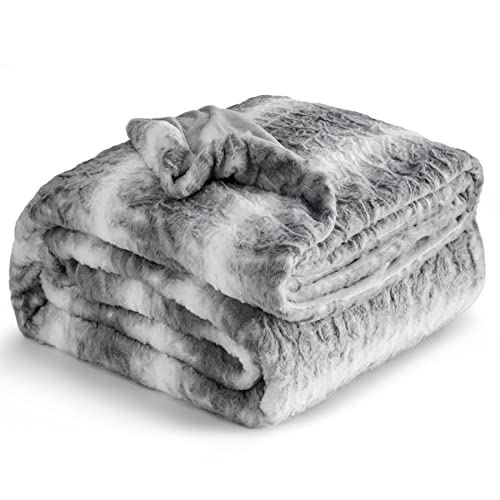 Bedsure Soft Blankets Queen Size Grey Fuzzy Faux Fur Queen Blanket