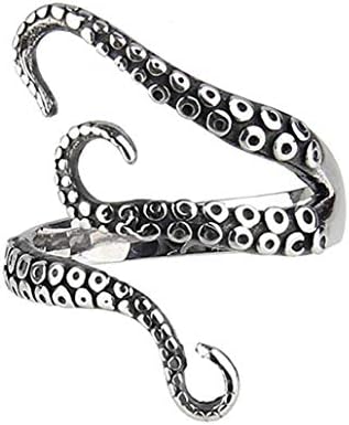 NYAOLE Stainless Steel Retro Punk Octopus Tentacle Sea Monster Kraken Squid Opening Ring for Men Adjustable