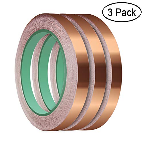 3 Pack Copper Foil Tape with Conductive Adhesive Copper Foil for Stained Glass, EMI Shielding, Paper Circuits, Electrical Repairs, Grounding(1/4inch)