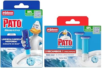 Discos Activos WC Marine, Limpia, Refresca y Perfuma el Inodoro, Eficacia 360°, Pack 1 Aparato + 3 Recambios = 18 discos