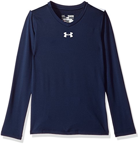 Camiseta de manga larga Under Armour Power Alley para niñas, Azul marino medianoche (410) / Blanco, Mediano para jóvenes
