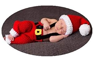 VEDORY Newborn Baby Photography Props Baby Handmade Crochet Knitted Santa Claus Outfit Costume Hat Suspender Trousers Set