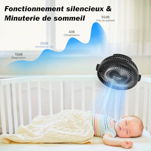 Ateroll Desk Fan Clamp 10000 mAh Remote Control, 3 Speed, USB Battery Timer & LED Lights, 360° Rotation Portable Silent Fan Powered Batteries for Car, Camping
