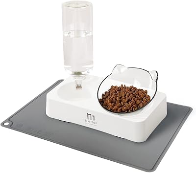 Marchul Cat Bowls with Mat Tilted Raised Gravity Water Food Bowl for Cats