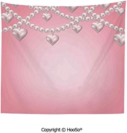 Durable Washable and Reusable tapestry wall hanging carpet 59x40in,Heart Pearl Necklace Design Vintage Style Accessory Love Celebrating Artwork Print Decorative,Beige Comfy and No Strange Odor h