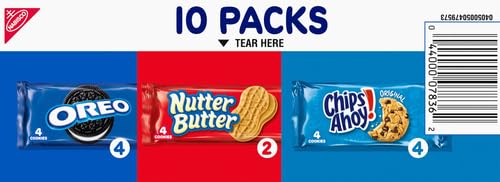NABISCO COOKIE VARIETY PACK, OREO, NUTTER BUTTER, CHIPS AHOY!, 10 SNACK PACKS (4 COOKIES PER PACK)
