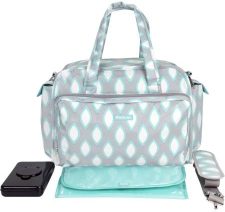 iPack Baby Deluxe Diaper Duffel Diaper Bag Set, Grey/Teal