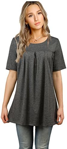 imimimomo Women's Short Sleeve Loose Fit Leggings Comfy Flattering T-Shirt Flare Tunic Tops (Gray, M)