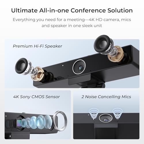 NEARITY V30S 4K Video Conference Camera with Microphone, 120° FOV/3X Digital Zoom, Meeting Room Webcam, Dual Microphone, Business Video Conferencing System/Smart Whiteboards