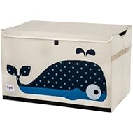 3 Sprouts Large Toy Chest for Kids with Lid and Handles - Collapsible Toy Storage Bin/Trunk/Box/Basket Organizer for Boys & Girls Playroom, Nursery, Whale