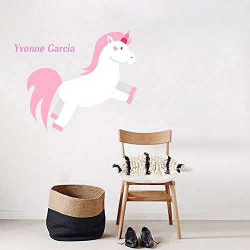 Decordo Custom Name Pink Unicorn Boys Girls Personalized Name Wall Sticker Self Adhesive Removable Bedroom Decal