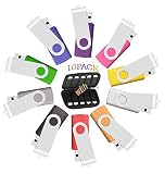 16GB Flash Drive, USB 16GB 10 Pack JBOS Memory Stick 16 GB USB Thumb Drive Bulk 10 PCS USB2.0 Swivel Pendrive, Zip Drive, Jump Drive (Multi-Color, with Easy-Storage Bag)