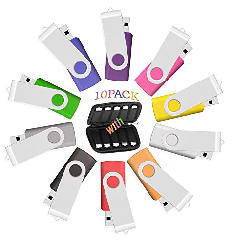 16GB Flash Drive, USB 16GB 10 Pack JBOS Memory Stick 16 GB USB Thumb Drive Bulk 10 PCS USB2.0 Swivel Pendrive, Zip Drive, Jump Drive (Multi-Color, with Easy-Storage Bag)