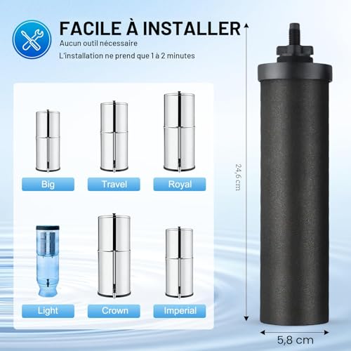 Filtre à eau de rechange, 2 filtre à eau à charbon actif pour filtration par gravité, charbon actif eau purificateur d'éléments de purification pour extérieur filtre eau maison