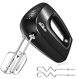 Kealive Hand Mixer, Electric Handheld Mixer with 5 Speed and Turbo Button, Includes Sturdy Beaters and Dough Hooks, Black
