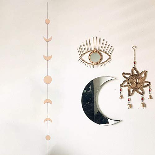 Moon Phase Wall Hanging, Manicer Moon Phase Garland Boho Moon Wall Art with Chains Celestial, Gold Shining Wall Hanging Ornaments, Retro Style Home Wall Décor for Apartment Living Room Bedroom Wedding