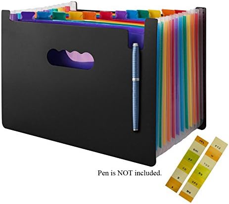 12 Pockets Expanding Files Large Capacity A4 Letter Size Colorful File Organizer Plastic Stand Expandable Portable Accordion Folder Business File Paper Organizer Bag Xmart Gift (Black&amp;Color)
