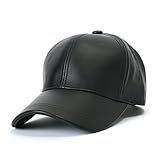 Zeroyoyo Adjustable Unisex Sporty Casual Hat Black Faux Leather Baseball Cap