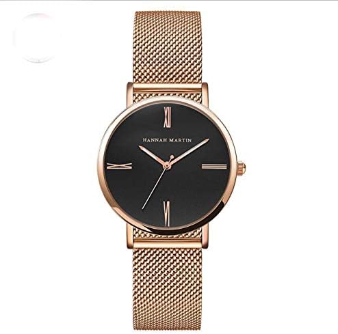 Hannah Martin Women Watch Plating Case Waterproof Rose Gold Watch Japanese Movement with Stainless Steel Strap Wrist Watches,Black