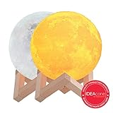 Moon Light Lamp, Luna Moon Lamp, Modern Home 3D Printing Lamp, Warm Yellow Night Light With Wooden Mount (Battery + Chargable) (Large)