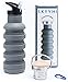 Collapsible Water Bottle with 2 Lids & Carabiner Clip – Reusable Travel Water Bottle w/ Folding Cup Feature - BPA Free Silicone and Lightweight for Travel & Outdoors (18 oz hydration pack)