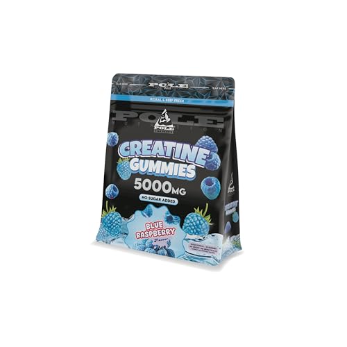 Pole Nutrition Creatine Gummies, Blue Raspberry Flavour, 5000mg, No Sugar Added, 60 Gummies