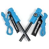 Swiss Safe 5-in-1 Fire Starter with Compass, Paracord and Whistle (2-Pack) for Emergency Survival Kits, Camping, Hiking, All-Weather Magnesium Ferro Rod