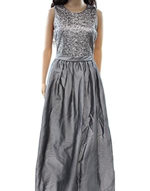 Women's Sequin Pleated Ball Gown Dress Silver 8