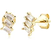VIFE 925 Sterling Silver Small Studs Earrings Cubic Zirconia Ear Climbers 3 Stone Ear Crawler Earrings for Women
