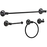Derengge F-080-NB 4-piece Bathroom Hardware Accessory Set with 18" Towel Bar -Towel ring- paper holder-Robe hook Oil Rubbed Bronze