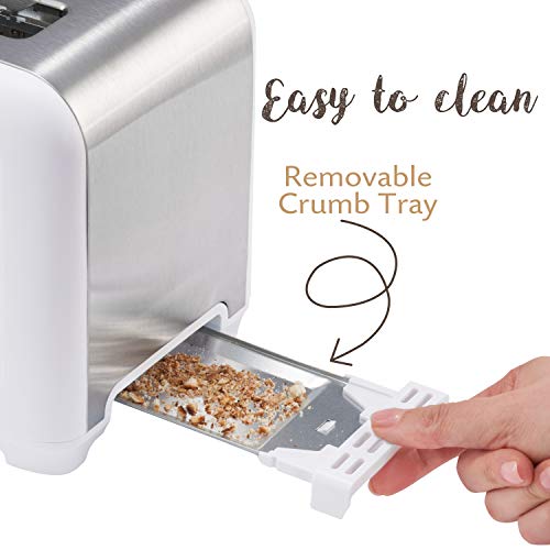 Twinzee Vintage Toaster White Retro Toaster 2 Slices Stainless Steel with Bamboo Clips