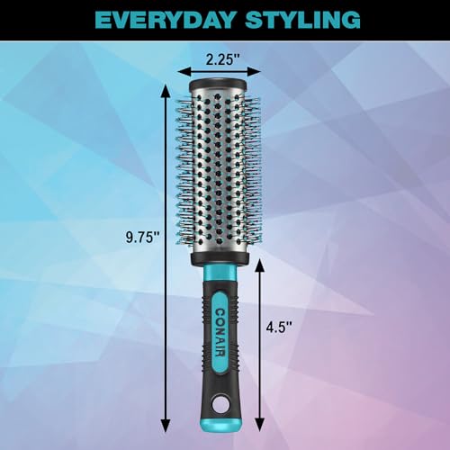 Conair Grip & Style Round Brush, Nylon Bristle Hair Brush for Blowout Styling, For Medium to Long Lengths, Ideal for Curly Hair