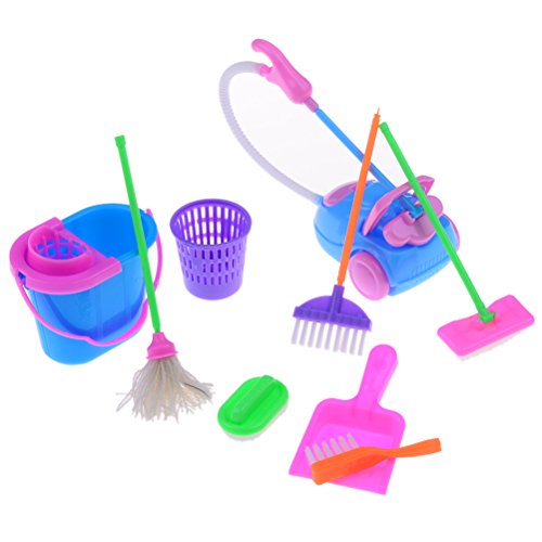 JiaUfmi Kids Cleaning Set for Toddlers, 9 Pieces Cleaning Tools Toys Playset for Dollhouse Housekeeping Accessories, Pretend Play Set for Kids Cleaning Supplies