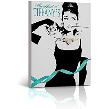 Audrey Hepburn Wall Art Breakfast at Tiffany's Illustration Blue Details Iconic Home Decor Canvas Print Wrapped and Stretched - Ready to Hang -%100 Handmade in The USA - 12x8