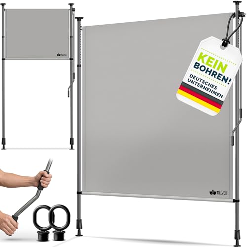 tillvex® Klemmmarkise Senkrechtmarkise 150x310cm mit Handkurbel ohne Bohren
