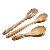 Wooden Spoons, Faay 3-In-1 Handcrafted Teak Kitchen Utensils Including Mixing Spoon, Slotted Spoon and Rice Paddle, 100% Eco Friendly, Non Toxic & Durable Wood Utensil Set w Ergonomic Long Handles