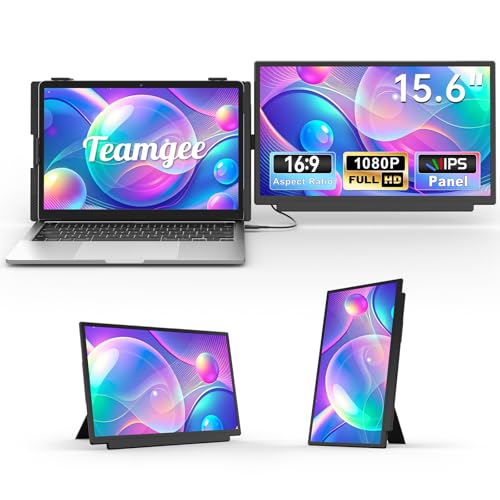 Teamgee 15.6" Laptop Screen Extender, M5 Dual-Use Portable Monitor – Clamp or Standalone, FHD IPS USB-C Plug & Play, Multi‑Function Kickstand, for Windows, Mac & Android
