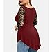 Lutos Women Plus Size O-Neck Floral Lace Asymmetric Three Quarter Ruffles Tops Tee Redthumb 3