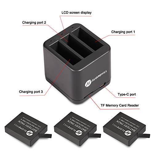 360 ONE X Battery Charger Set, slopehill 1280mAh Replacement Battery for Insta360 ONE X, 3-Pack Camera Batteries & Triple Slot Charging Station with Built-in TF Memory Card Reader - Thumbnail 4