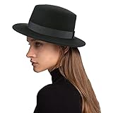 Deevoov Boater Hat Women Wool Felt Flat Top Hat Party Church Bowknot Derby Trilby Hats, Black, 57CM/22.44