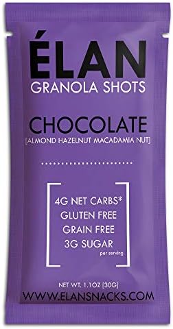 ELAN Dark Chocolate Granola, Keto Friendly Fat Bomb Snacks, Low Net Carb, Organic Vegan Low Carb Breakfast Cereal Snack To Go (Almond Cacao Hazelnut Macadamia Nuts, 12 Pack)