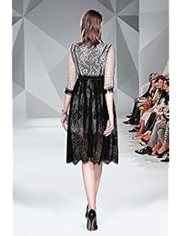 Vestido de cóctel elegante de encaje con mangas 3 4, cuello redondo, hasta la rodilla para fiestas