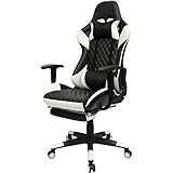 [Upgrade to Large] Kinsal Gaming Chair High-back Computer Chair, Ergonomic Racing Chair, Leather Premium Lumbar Support Swivel Executive Office Chair Including Headrest and Lumbar Pillow (Black/White)
