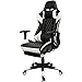 Kinsal Gaming Chair High-back Computer Chair with Footrest, Ergonomic Racing Chair, Leather Premium Lumbar Support Swivel Executive Office Chair Including Headrest and Massage Lumbar Pillow (white)